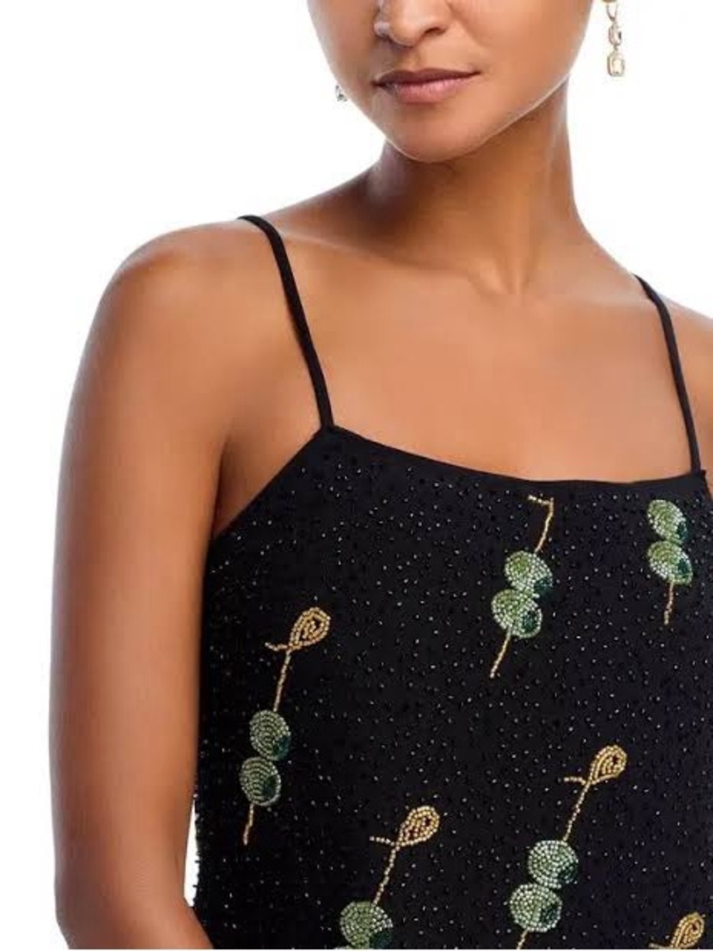 Bloomingdale's Black Beaded Mini Dress with Green and Gold Embroidery - Picture 2 of 7